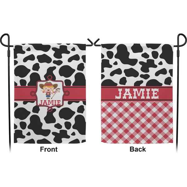 Cowprint Cowgirl Garden Flag - Double Sided Front and Back