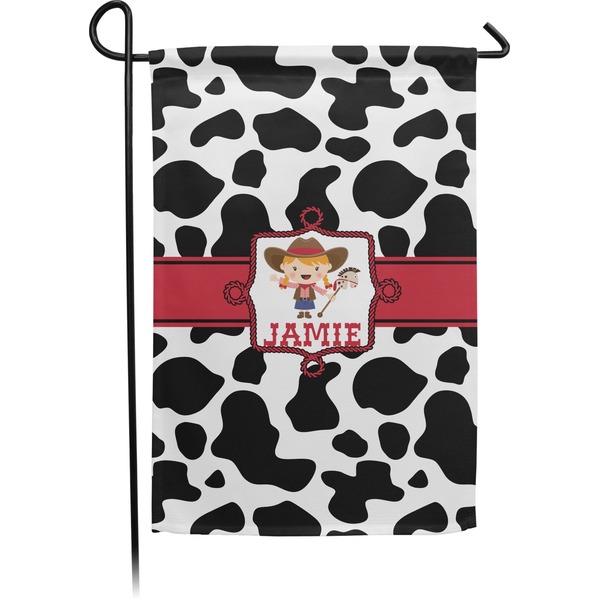 Custom Cowprint Cowgirl Small Garden Flag - Double Sided w/ Name or Text