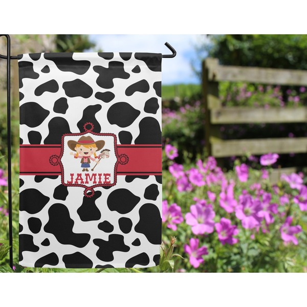Cowprint Cowgirl Garden Flag - Outside In Flowers