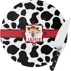 Cowprint Cowgirl Round Glass Cutting Board (Personalized)