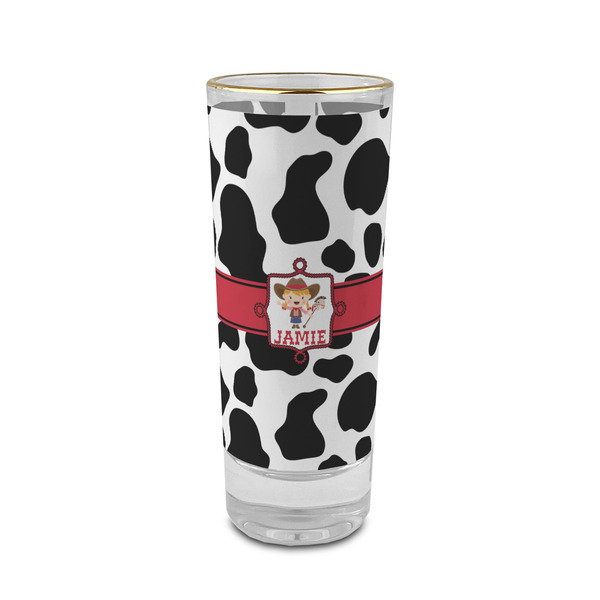 Custom Cowprint Cowgirl 2 oz Shot Glass - Glass with Gold Rim (Personalized)