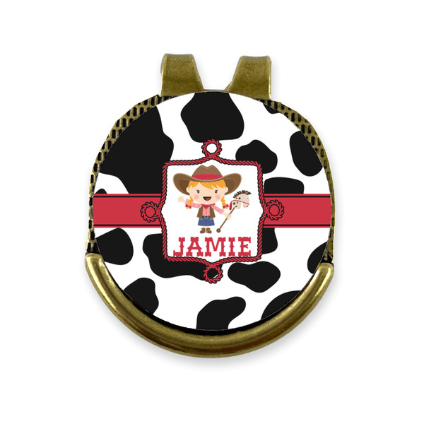 Custom Cowprint Cowgirl Golf Ball Marker - Hat Clip - Gold
