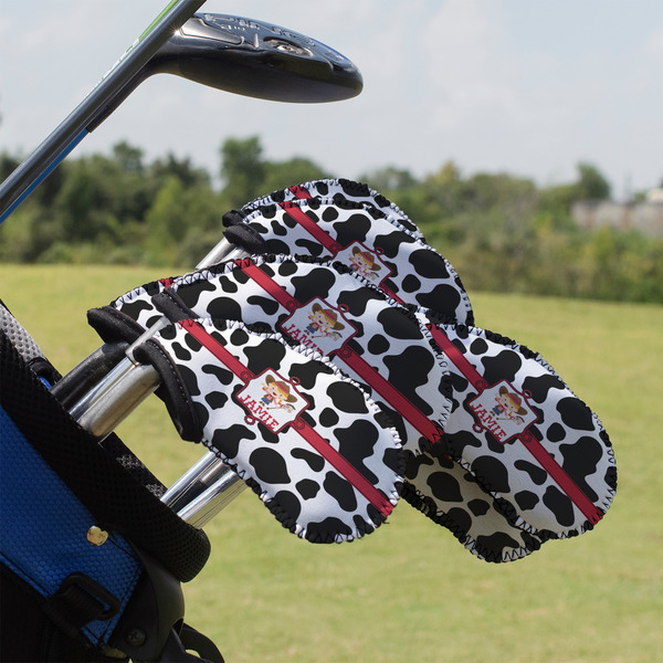 Custom Cowprint Cowgirl Golf Club Iron Cover - Set of 9 (Personalized)