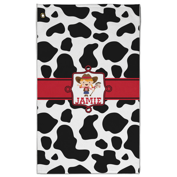 Custom Cowprint Cowgirl Golf Towel - Poly-Cotton Blend - Large w/ Name or Text