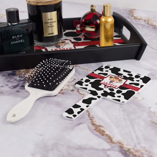 Cowprint Cowgirl Hand Mirror - With Hair Brush