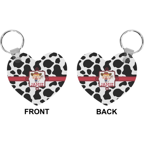 Cowprint Cowgirl Heart Keychain (Front + Back)