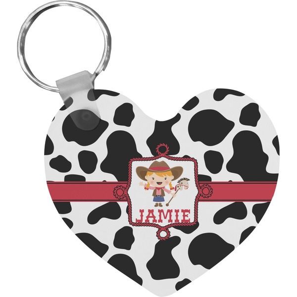 Custom Cowprint Cowgirl Heart Plastic Keychain w/ Name or Text