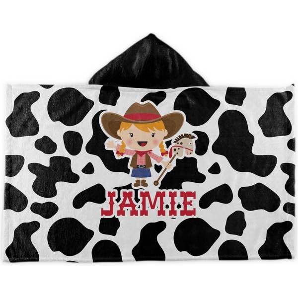 Custom Cowprint Cowgirl Kids Hooded Towel (Personalized)