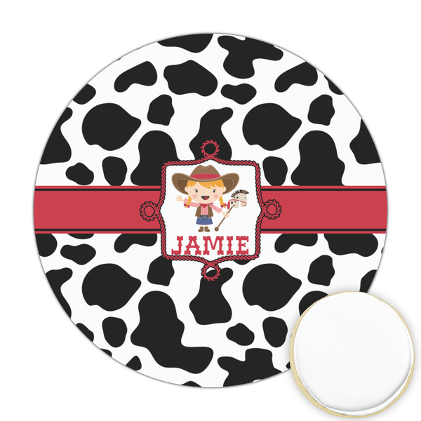 Custom Cowprint Cowgirl Printed Cookie Topper - Round (Personalized)