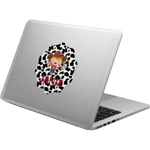 Custom Cowprint Cowgirl Laptop Decal (Personalized)
