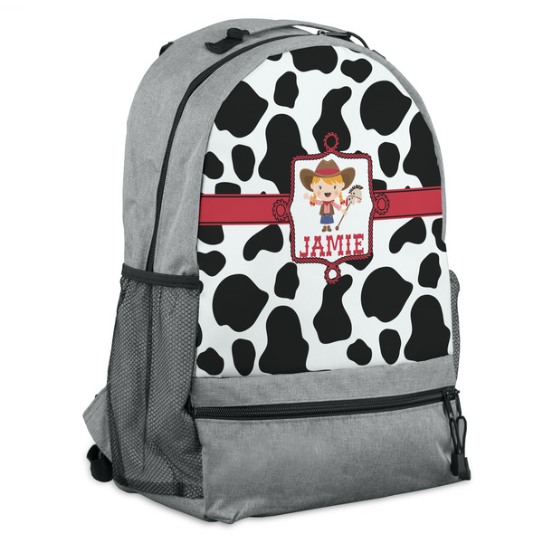 Custom Cowprint Cowgirl Backpack - Grey (Personalized)