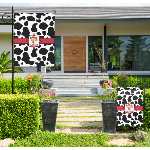 Custom Cowprint Cowgirl Large Garden Flag - Double Sided (Personalized)