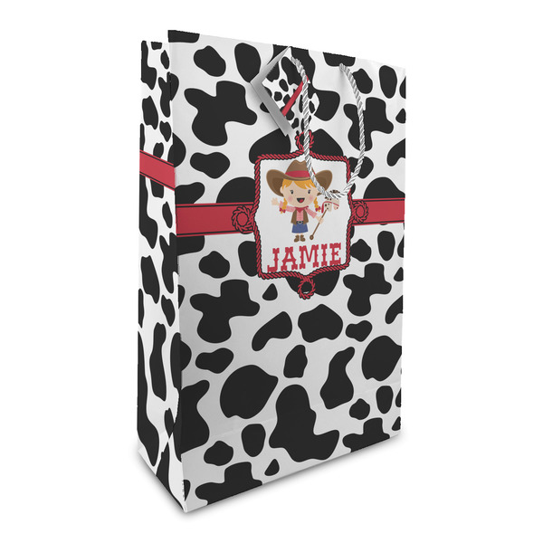 Custom Cowprint Cowgirl Large Gift Bag (Personalized)