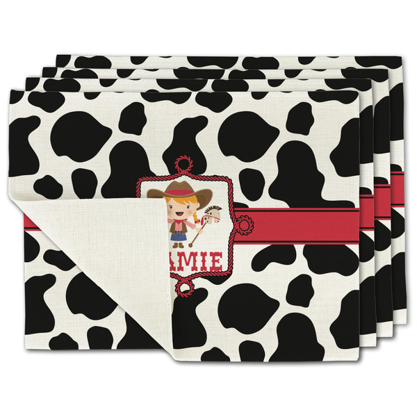 Custom Cowprint Cowgirl Single-Sided Linen Placemat - Set of 4 w/ Name or Text