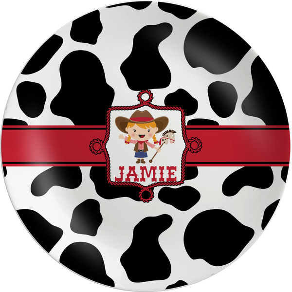 Custom Cowprint Cowgirl Melamine Plate (Personalized)