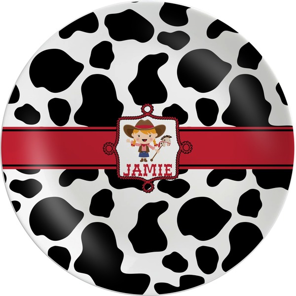 Custom Cowprint Cowgirl Melamine Plate (Personalized)