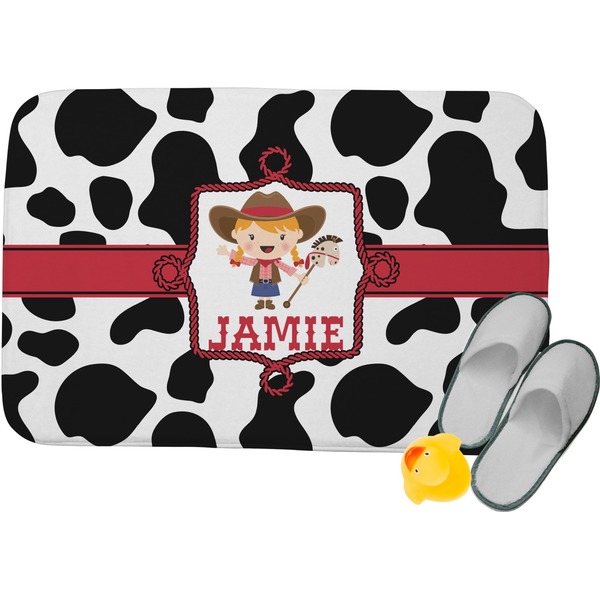 Custom Cowprint Cowgirl Memory Foam Bath Mat (Personalized)