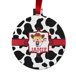 Cowprint Cowgirl Metal Ball Ornament - Double Sided w/ Name or Text