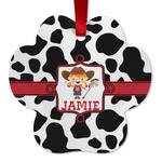 Cowprint Cowgirl Metal Paw Ornament - Double Sided w/ Name or Text