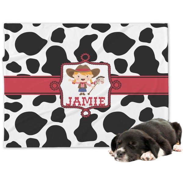 Custom Cowprint Cowgirl Dog Blanket - Large (Personalized)