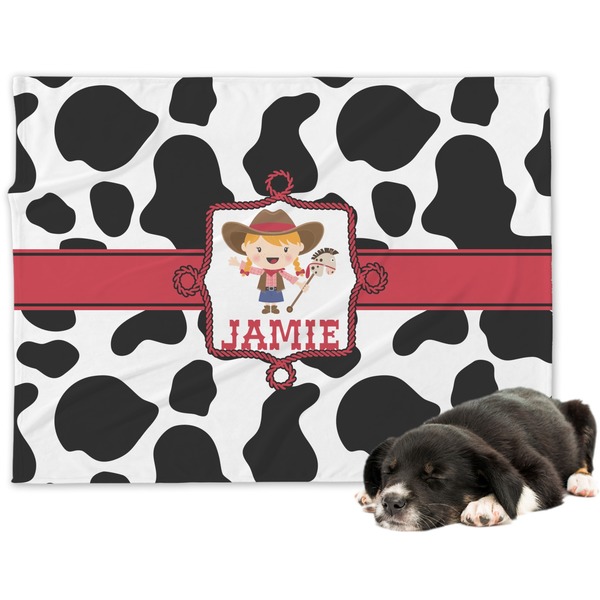 Custom Cowprint Cowgirl Dog Blanket (Personalized)