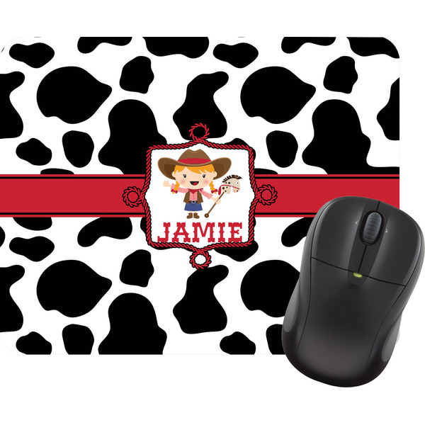 Custom Cowprint Cowgirl Rectangular Mouse Pad (Personalized)