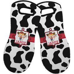 Cowprint Cowgirl Neoprene Oven Mitts - Set of 2 w/ Name or Text
