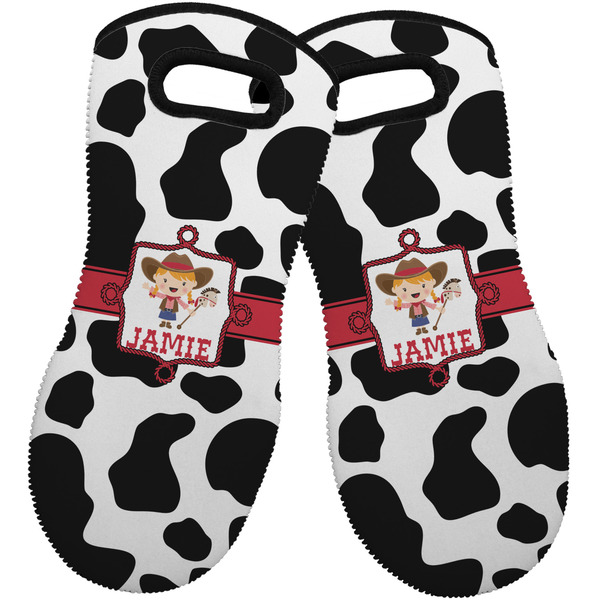Custom Cowprint Cowgirl Neoprene Oven Mitts - Set of 2 w/ Name or Text