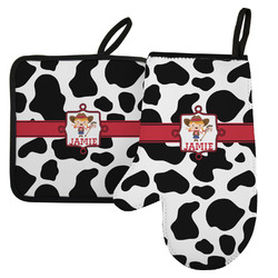 Cowprint Cowgirl Left Oven Mitt & Pot Holder Set w/ Name or Text