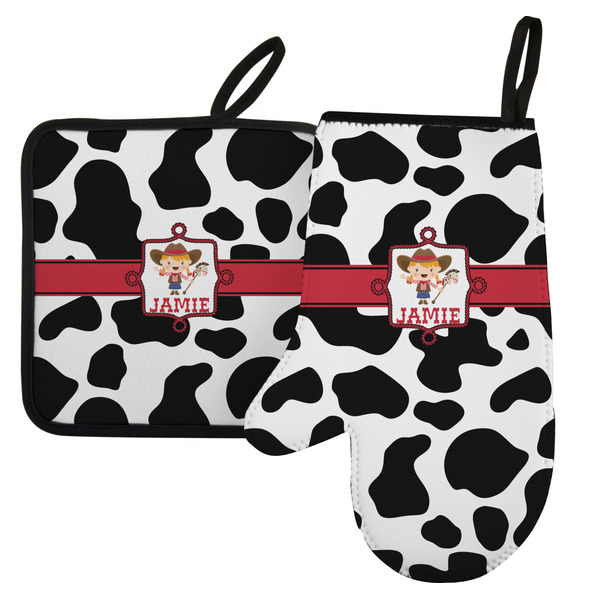 Custom Cowprint Cowgirl Left Oven Mitt & Pot Holder Set w/ Name or Text
