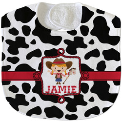 Cowprint Cowgirl Velour Baby Bib w/ Name or Text