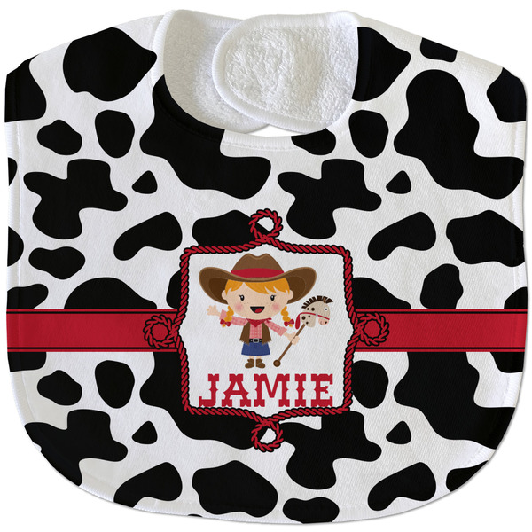 Custom Cowprint Cowgirl Velour Baby Bib w/ Name or Text