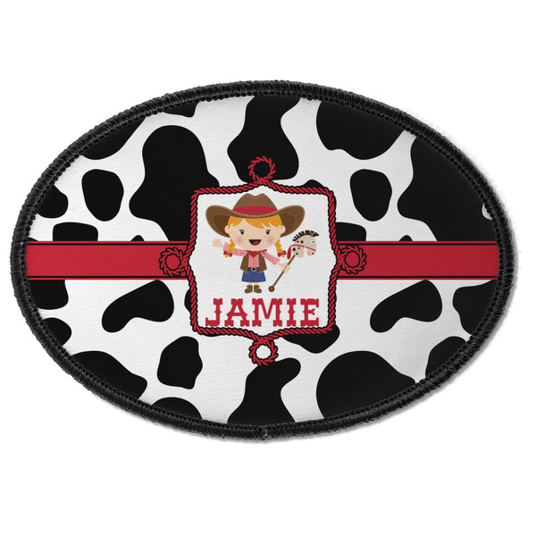 Custom Cowprint Cowgirl Iron On Oval Patch w/ Name or Text
