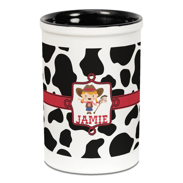 Cowprint Cowgirl Pencil Holder - Black