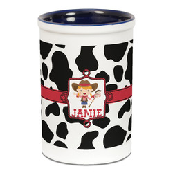 Cowprint Cowgirl Ceramic Pencil Holders - Blue