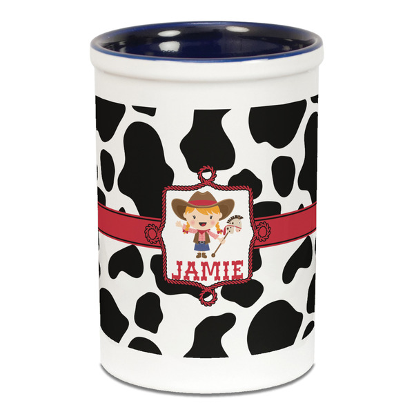 Cowprint Cowgirl Pencil Holder - Blue