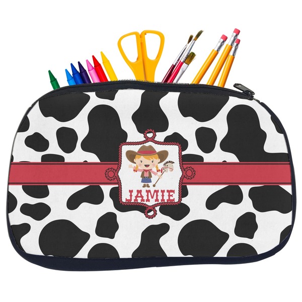 Custom Cowprint Cowgirl Neoprene Pencil Case - Medium w/ Name or Text