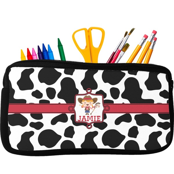 Custom Cowprint Cowgirl Neoprene Pencil Case - Small w/ Name or Text