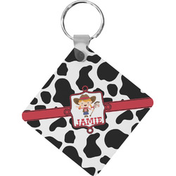 Cowprint Cowgirl Diamond Plastic Keychain w/ Name or Text