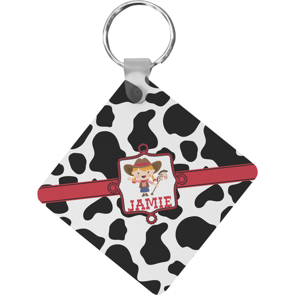 Custom Cowprint Cowgirl Diamond Plastic Keychain w/ Name or Text