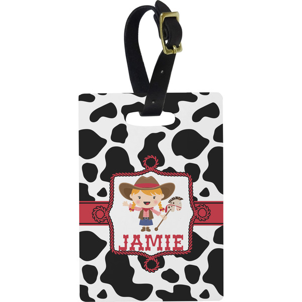 Custom Cowprint Cowgirl Plastic Luggage Tag - Rectangular w/ Name or Text