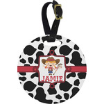 Cowprint Cowgirl Plastic Luggage Tag - Round (Personalized)