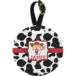 Cowprint Cowgirl Plastic Luggage Tag - Round (Personalized)