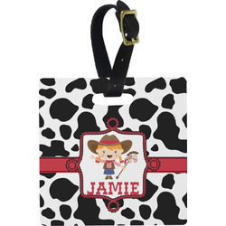 Cowprint Cowgirl Plastic Luggage Tag - Square w/ Name or Text