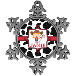 Cowprint Cowgirl Vintage Snowflake Ornament (Personalized)