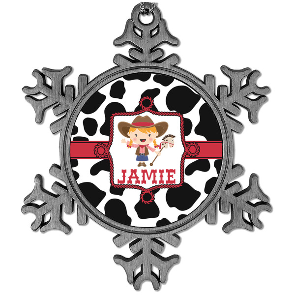 Custom Cowprint Cowgirl Vintage Snowflake Ornament (Personalized)