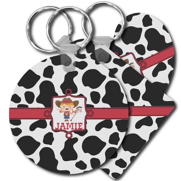 Custom Cowprint Cowgirl Plastic Keychain (Personalized)