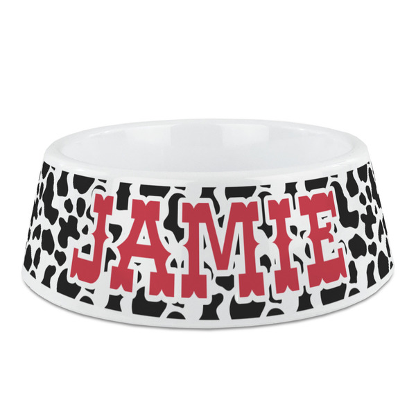 Custom Cowprint Cowgirl Plastic Dog Bowl - Medium (Personalized)