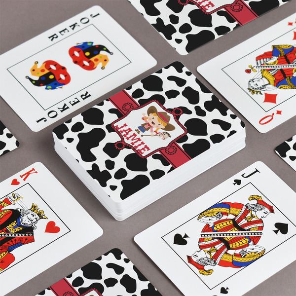 Cowprint Cowgirl Playing Cards - Front & Back View