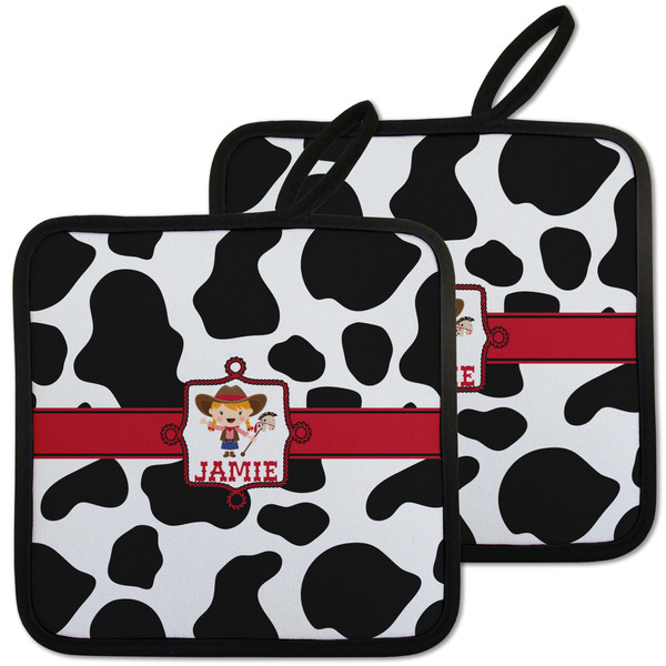 Custom Cowprint Cowgirl Pot Holders - Set of 2 w/ Name or Text
